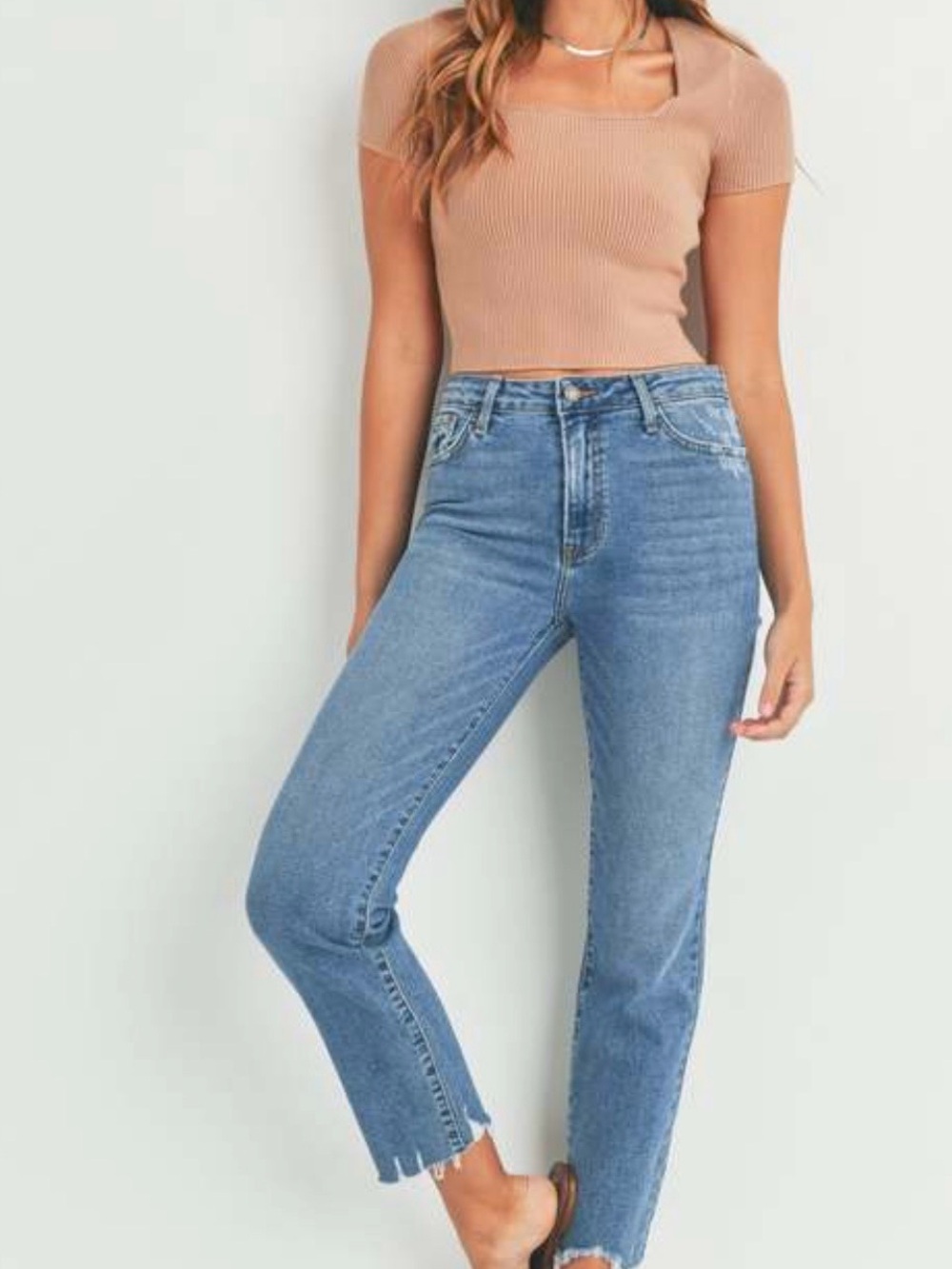Just Black Denim Vintage Straight Cropped Ankle Denim Jeans Raw Hem 29